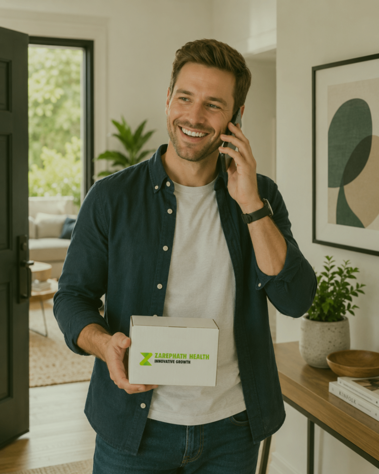Courier delivering a Zarephath Health diagnostic package